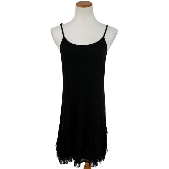Oddi Black Lace Trim Spaghetti Straps Ruffled Hem Scoop Neck Dress Extender L - Picture 2 of 10